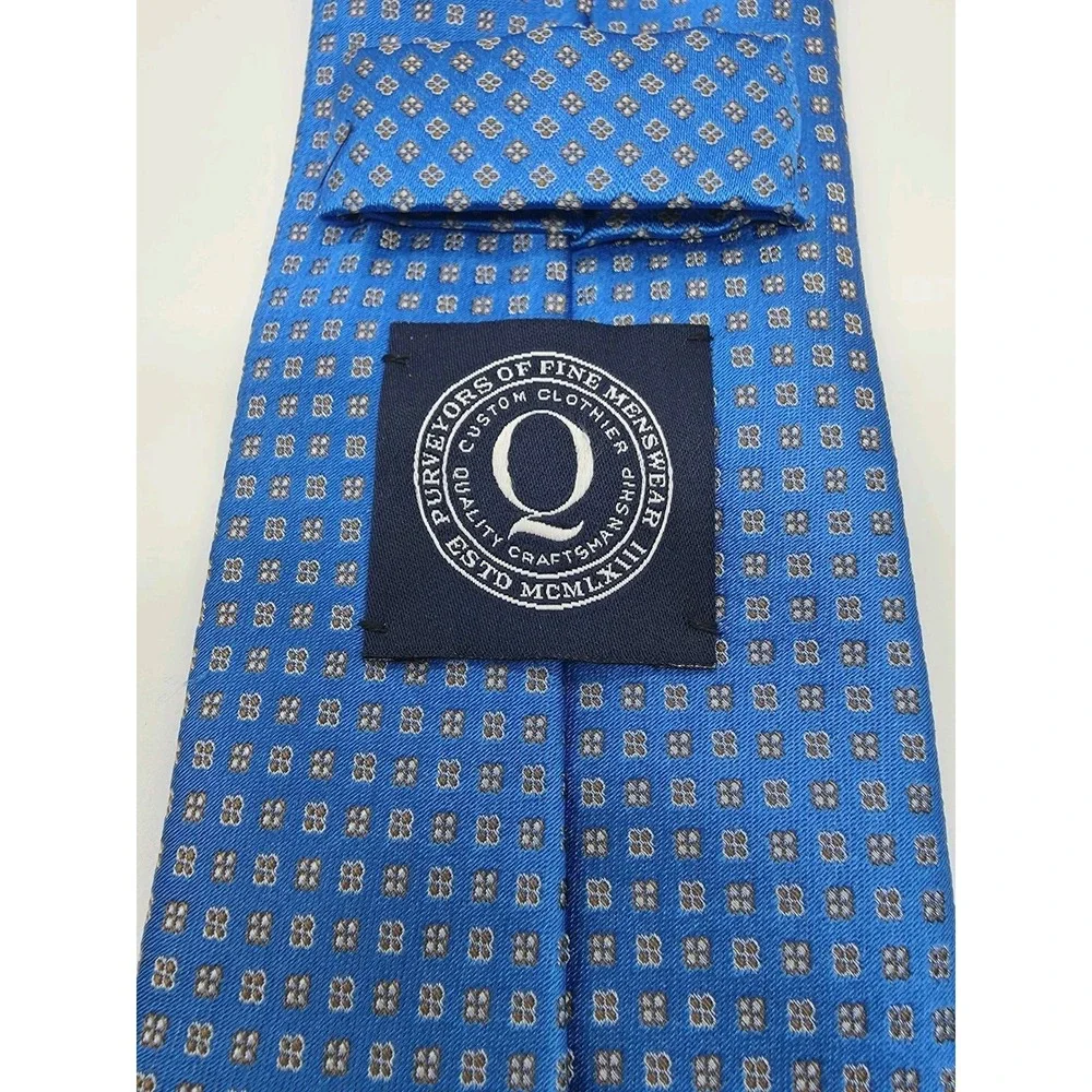 Q Custom Clothier Men's 100% Silk Blue Bronze Geometric Tie 60